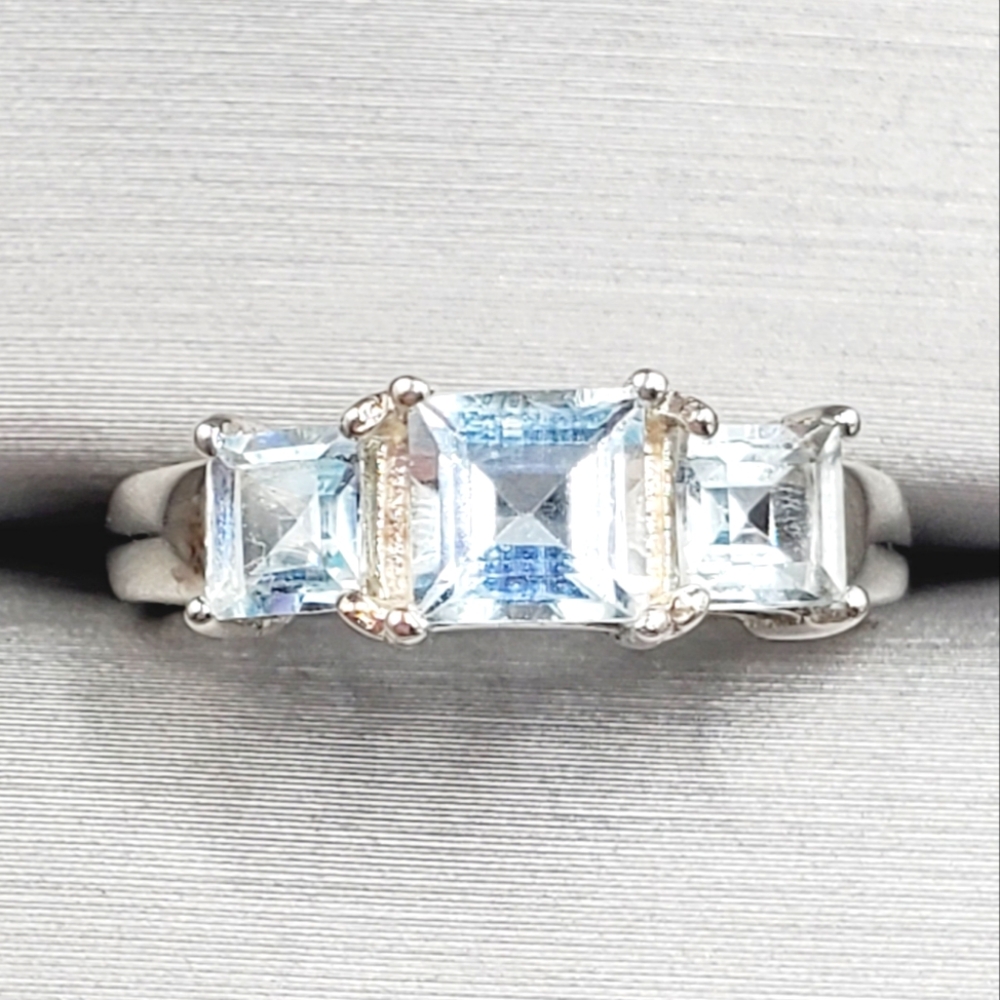 Genuine Sky Blue Topaz 925 Sterling Silver Past Present Future Ring